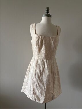 Francesca's Collections Cream Textured Square-Neck Mini Dress